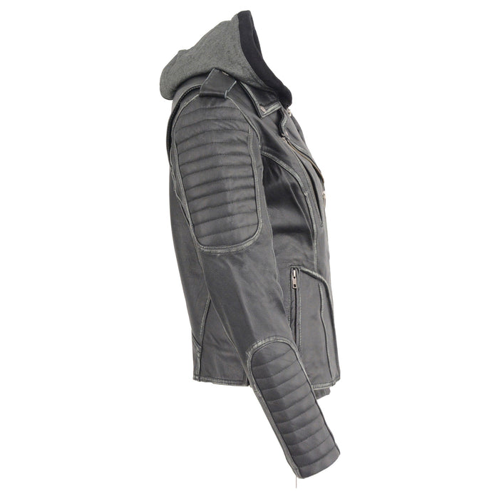 Ladies Rustic Hooded Leather Jacket: Features:

Premium Cowhide Leather 1
