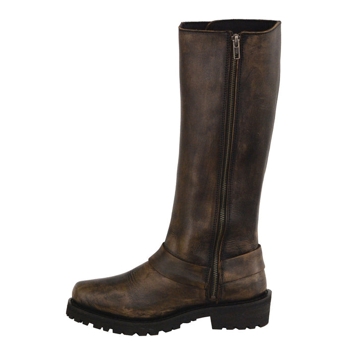 Ladies Tall Lace-up Boot  Distressed: Features:

Women’s Distressed Brown “14”Inch Classic Harness Square Toe Leather Boot w/