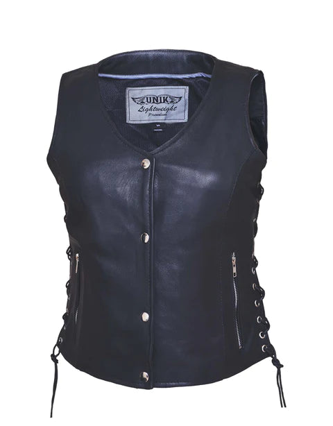 Ladies Vest W-Conc Gun Pocket: Features:

Soft Light weight premium leather vest
Silver hardware
2 exterior zippered pockets
