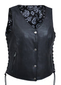 Ladies Vest W/Black Paisley: Features:

Ladies Premium Leather Vest With Black Paisley
With Black Paisley Liner
In Goat Skin