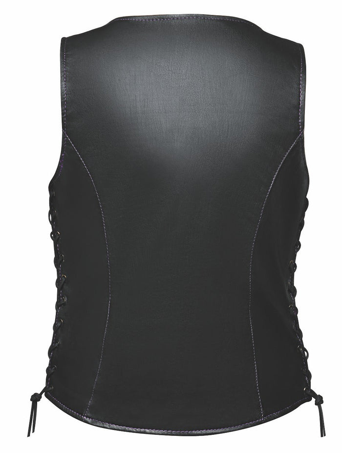 Ladies Vest W/Purple Paisley: Features:

Ladies Premium Leather Vest With Purple Paisley
With Purple Paisley Liner
In Goat Sk