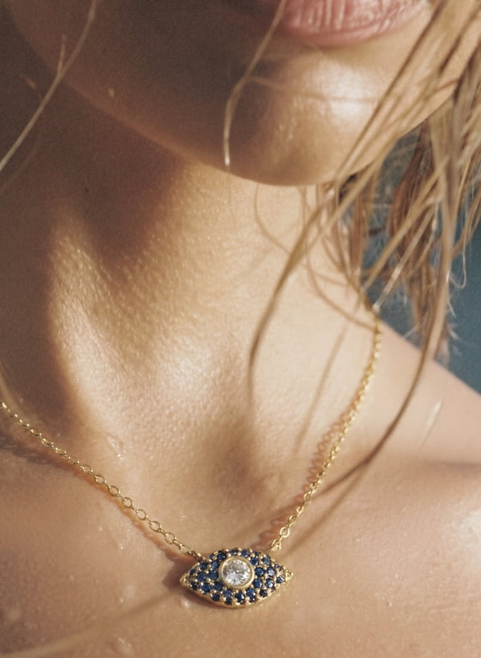 Necklaces ASTRA Large Oval Evil Eye Necklace Gold-Navy-White O/S Apoella