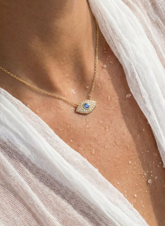 Necklaces ASTRA Large Oval Evil Eye Necklace Gold-White-Sky O/S Apoella