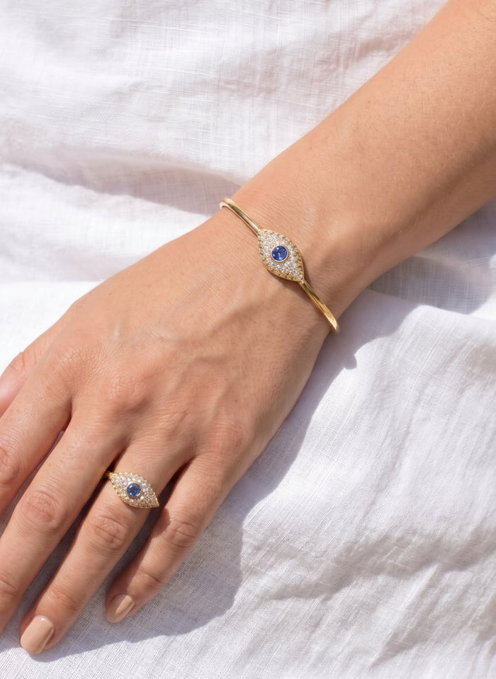 Rings ASTRA Large Oval Evil Eye Ring Gold-White-Sky O/S Apoella