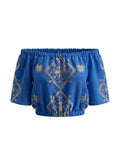 Tops Greek Archaic Kori Lefkada Crop Top Blue Raf/Gold Apoella