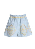Shorts Greek Archaic Kori Lefkada Elastic Waist Shorts Ciel/Gold Apoella