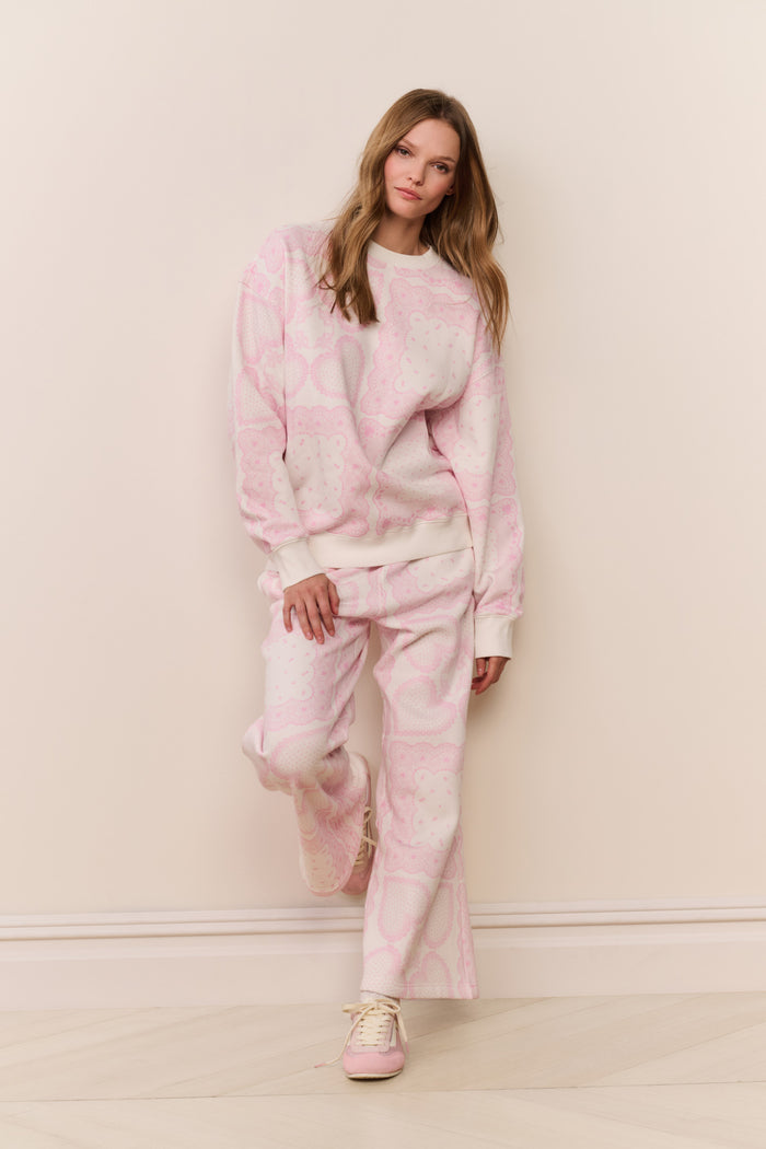 Leila Heart Printed Fleece Pullover