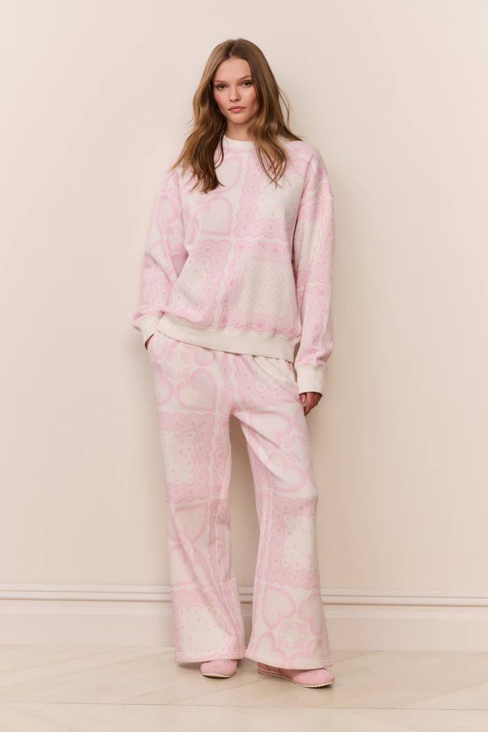 Leila Heart Printed Fleece Pullover