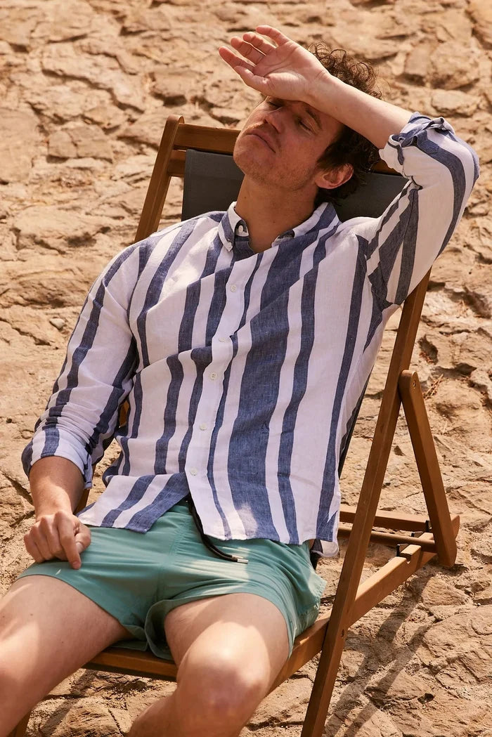 Shirts Apnée Linen Shirt Blue / White Stripes Apoella