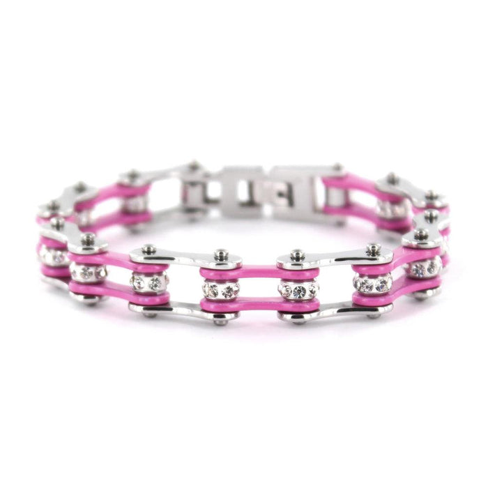 Link Bracelet With Pink Stones