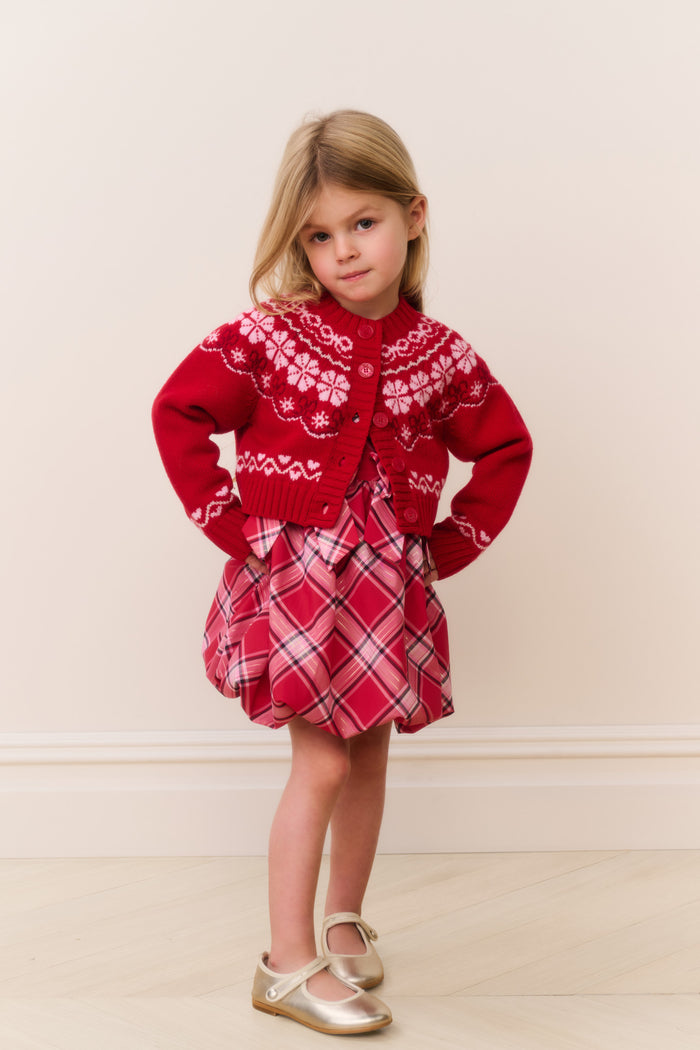 Little Girls Wrenna Fair Isle Cardigan - RED VELVET TRUFFLE