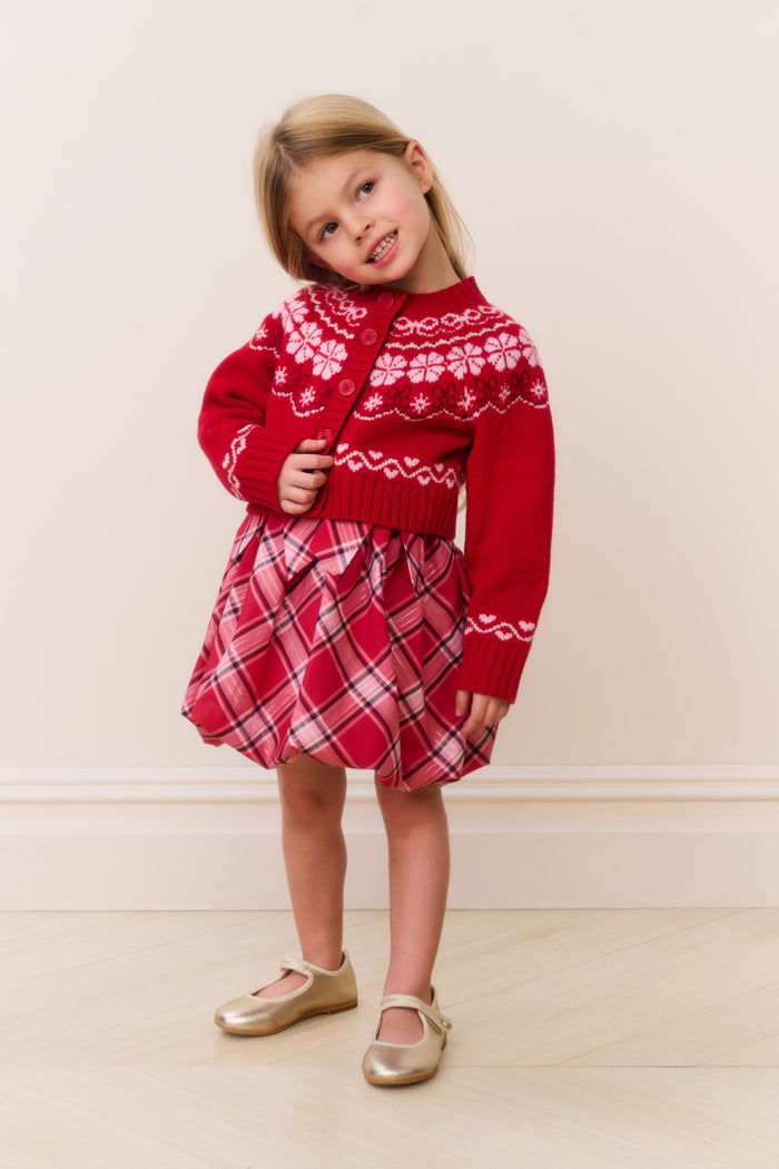 Little Girls Wrenna Fair Isle Cardigan - RED VELVET TRUFFLE