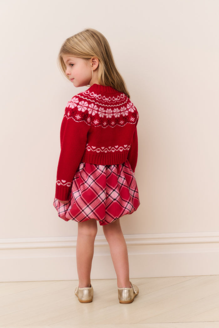 Little Girls Wrenna Fair Isle Cardigan - RED VELVET TRUFFLE
