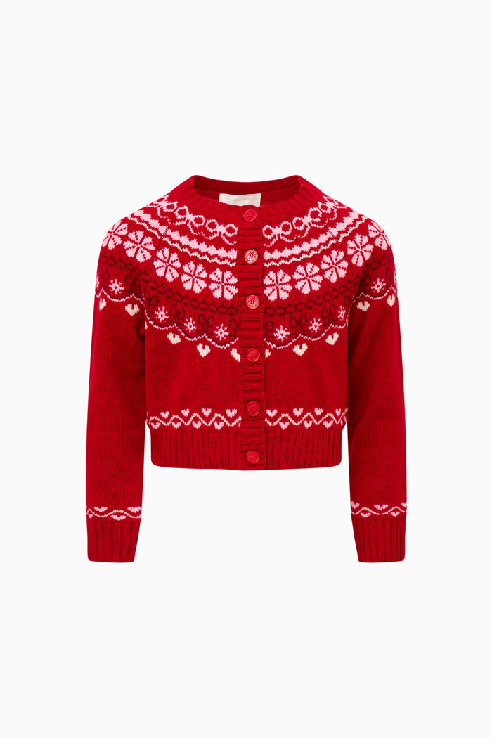 Little Girls Wrenna Fair Isle Cardigan - RED VELVET TRUFFLE