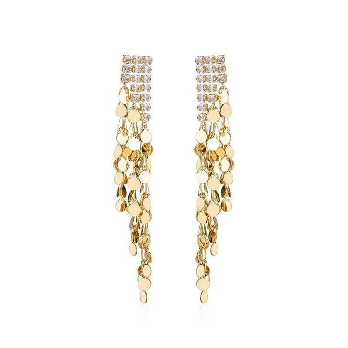 Long gold fringe earrings 738515284210 - COCOMELODY