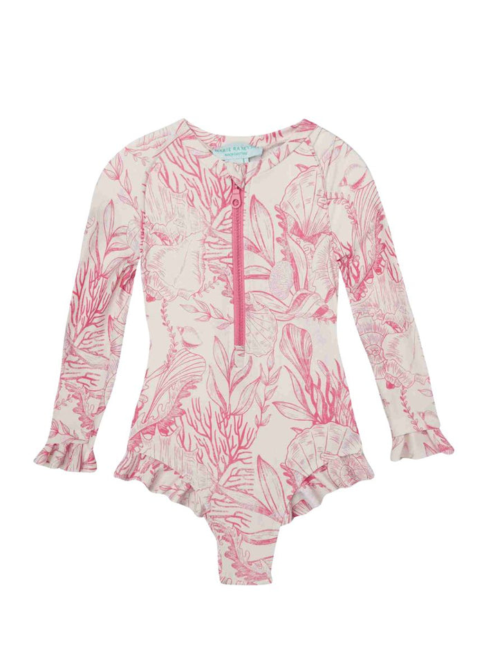 One-Piece Marie Raxevsky Long Sleeve Zip Ruffles Surf Suit Thalassa Pink Apoella