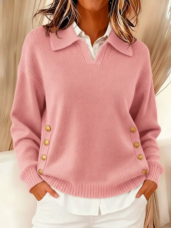 Lorayne - Knit Sweater with Pink Button Accents
