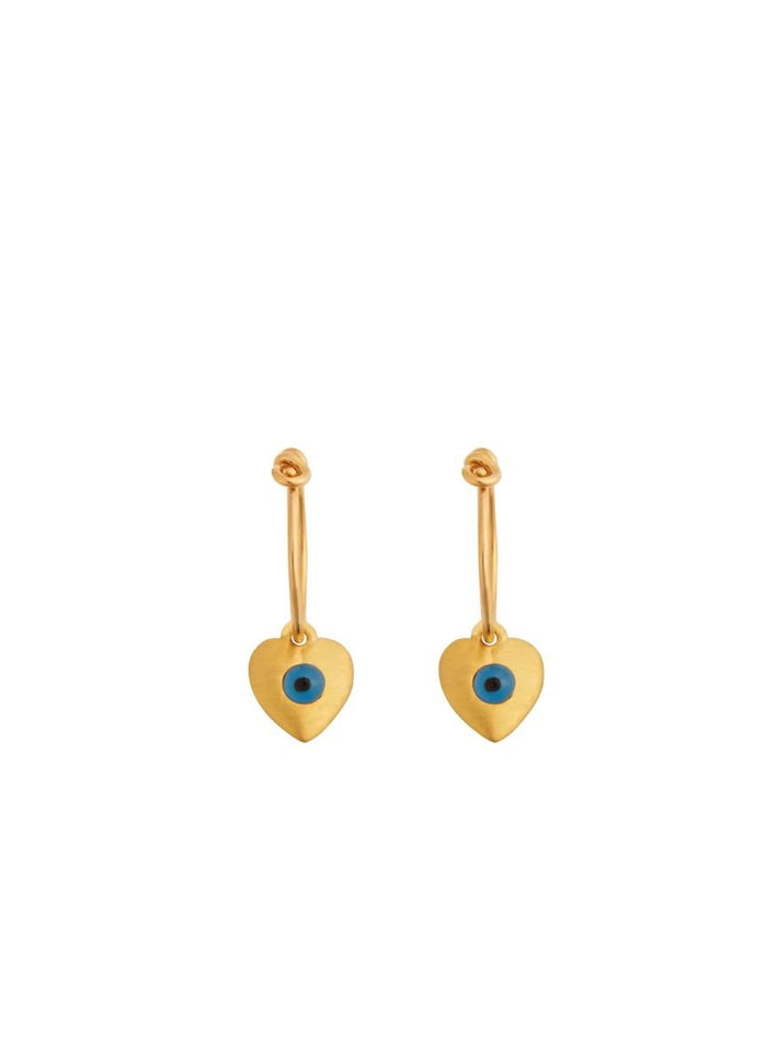 Earrings Ileana Makri Love Heart Eye Slim Hoops Small Blue Eye Gold Plated O/S Apoella
