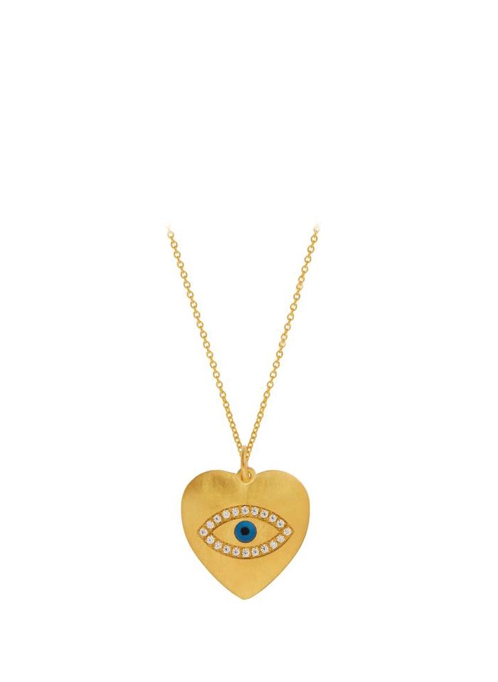 Necklaces Ileana Makri Love Heart Zircon Eye Large Necklace Blue Eye Gold Plated O/S Apoella