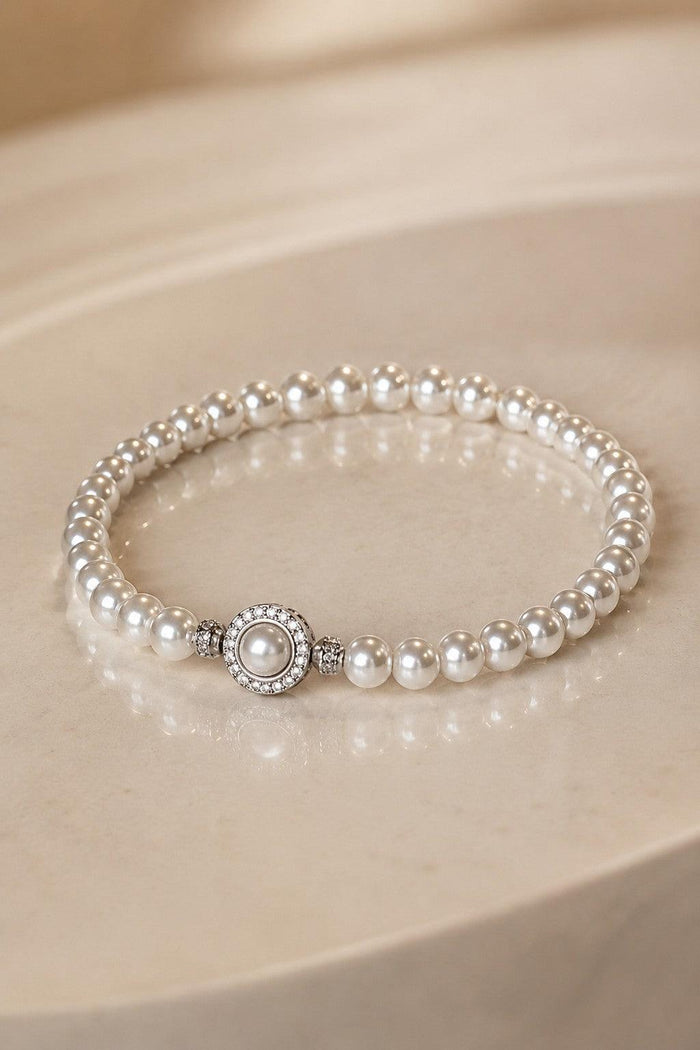 Luxury Pearl Beaded Bracelet Plated Cubic Zirconia Ring Charm 945769131649