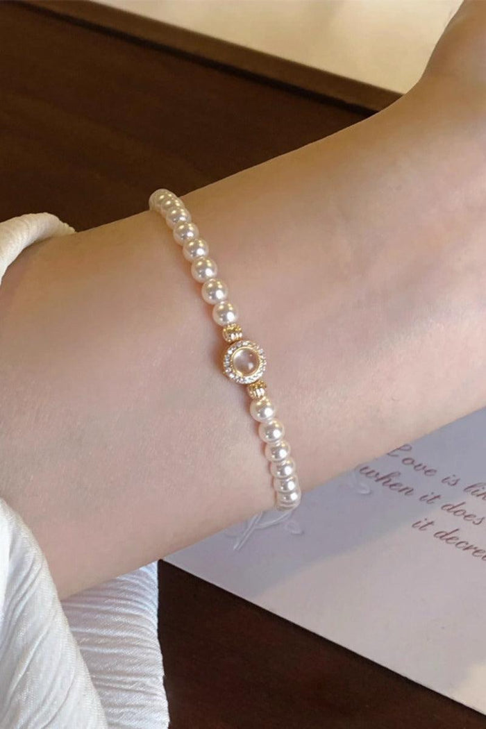 Luxury Pearl Beaded Bracelet Plated Cubic Zirconia Ring Charm 945769131649