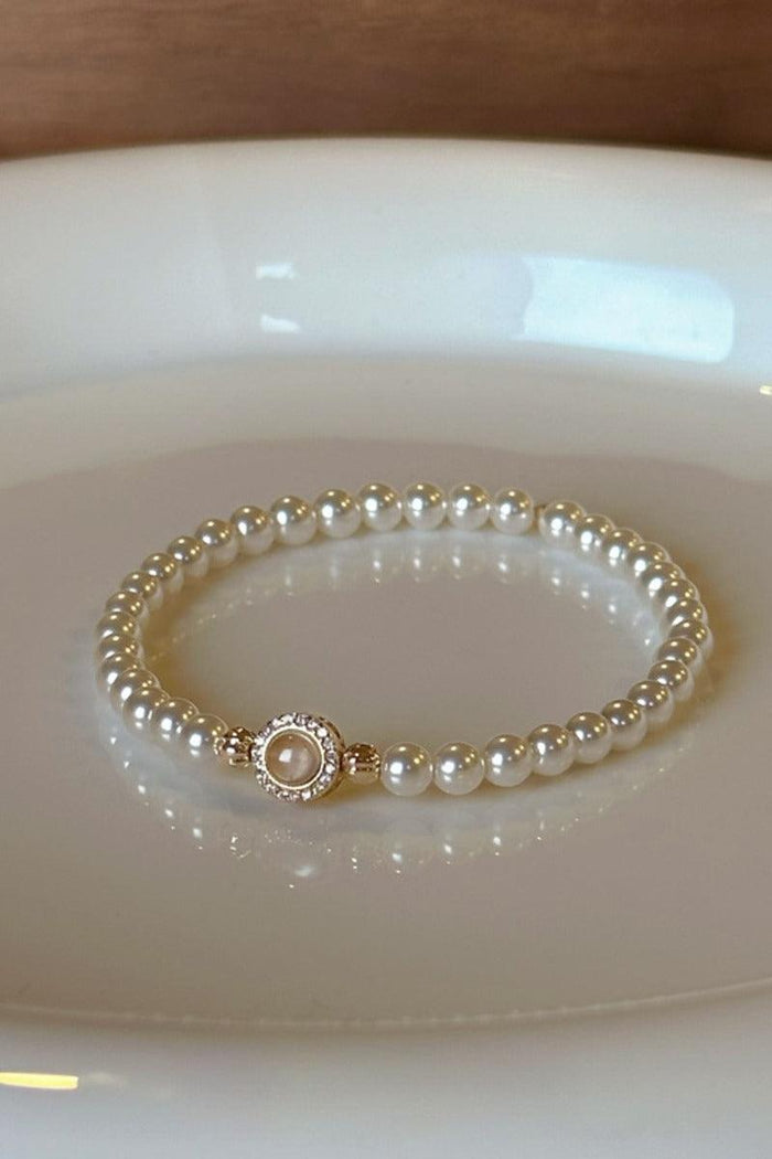 Luxury Pearl Beaded Bracelet Plated Cubic Zirconia Ring Charm 945769131649