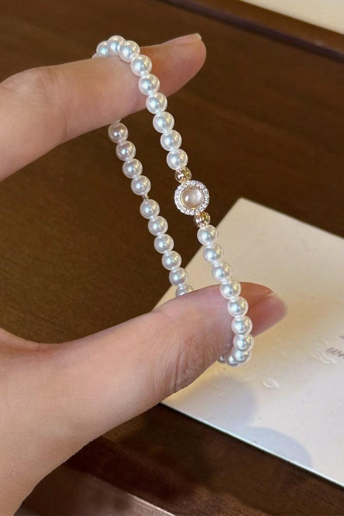 Luxury Pearl Beaded Bracelet Plated Cubic Zirconia Ring Charm 945769131649
