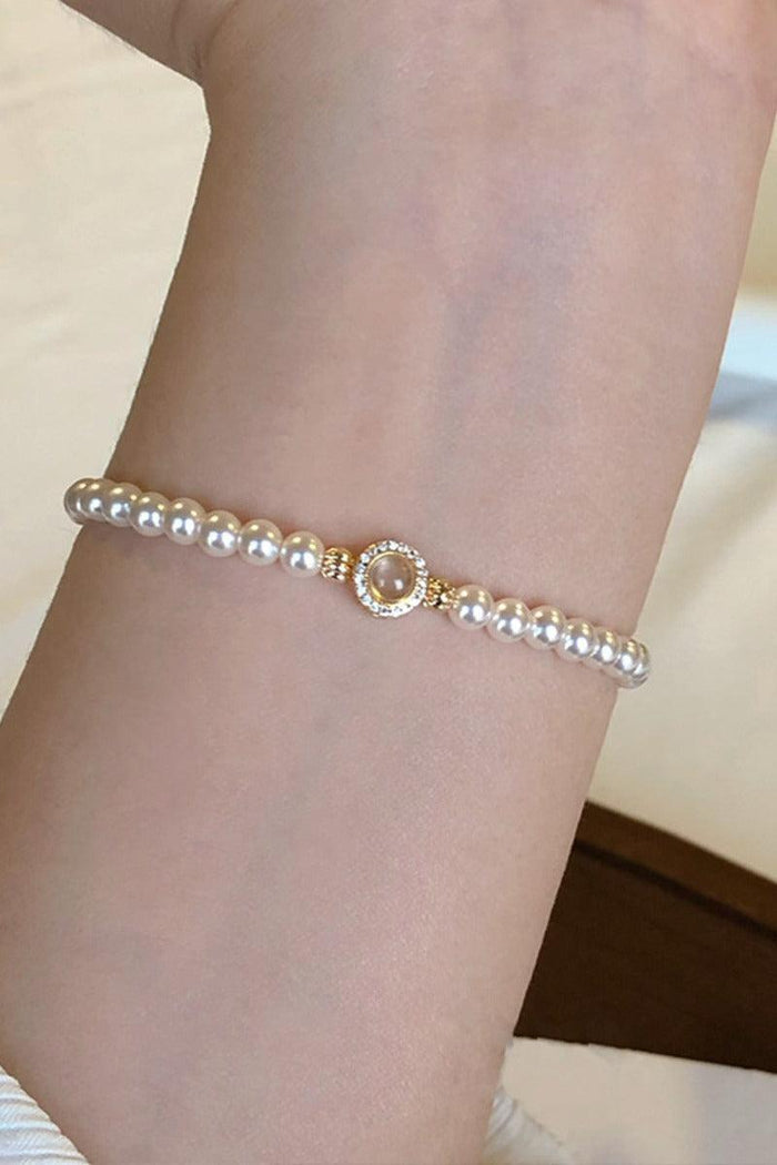 Luxury Pearl Beaded Bracelet Plated Cubic Zirconia Ring Charm 945769131649