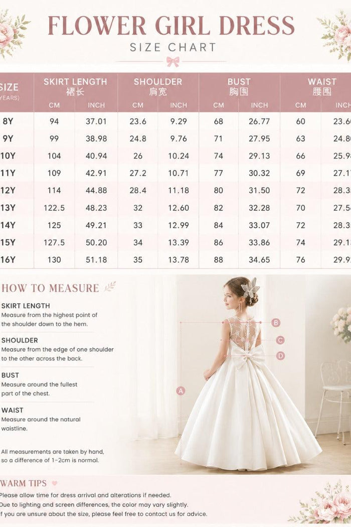 Luxury Satin Illusion Floral Mesh Back Bow Flower Girl Dresses 1042041646357