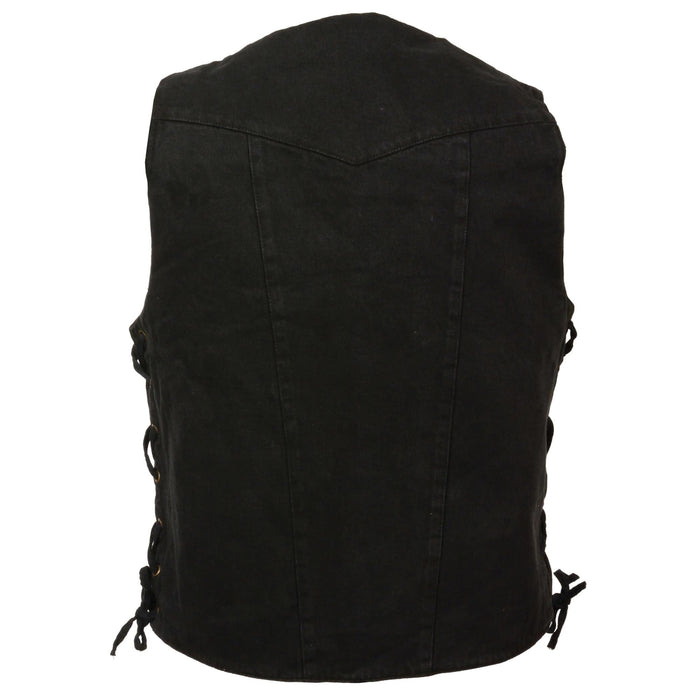 Men's 10 Pocket Denim Vest: Features:

10 Pocket Side Lace Denim Vest
14