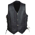 Men's 10 Pocket Vest: Features:

Promotional Grade Leather
Classic Four Snap Front Look with Side Lacing Detail
Two Lower Fro
