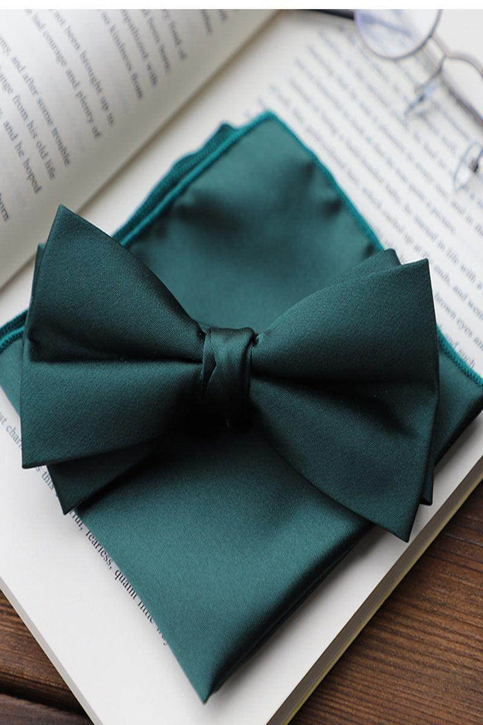 Men's 2-Piece Elastic Silk Like Satin Bow Ties Pocket Square 641989567542 - COCOMELODY