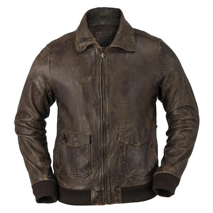 Men's Duke Jacket: Features:

Lambskin leather
Distressed Brown bomber jacket
Cotton ribbed cuffs
Cotton ribbed waistband
Ful