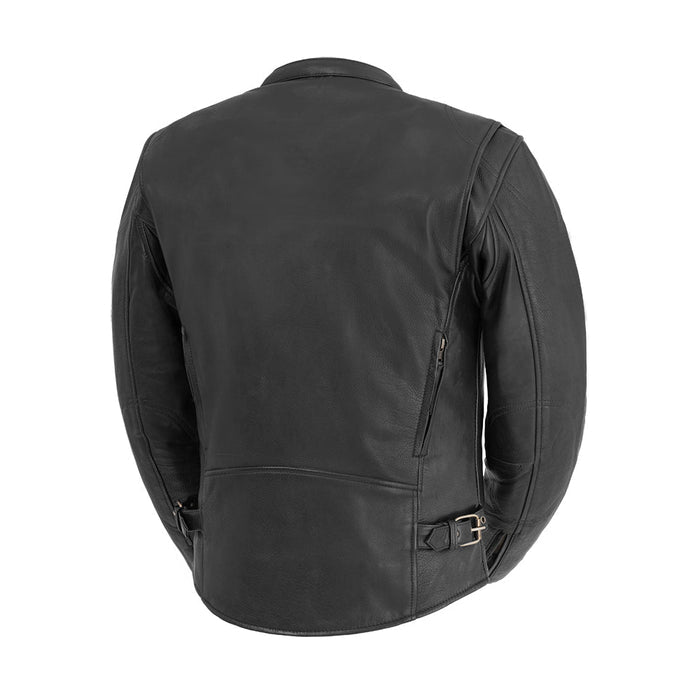Eagle Leather Men's Indy jacket in black, showing Kevlar reinforcements at the shoulders and elbows