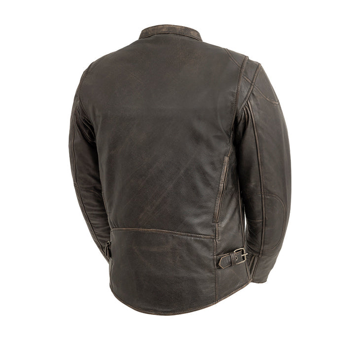 Additional view of the Eagle Leather Men's Indy jacket in brown showing zippered slash pockets and chest vents