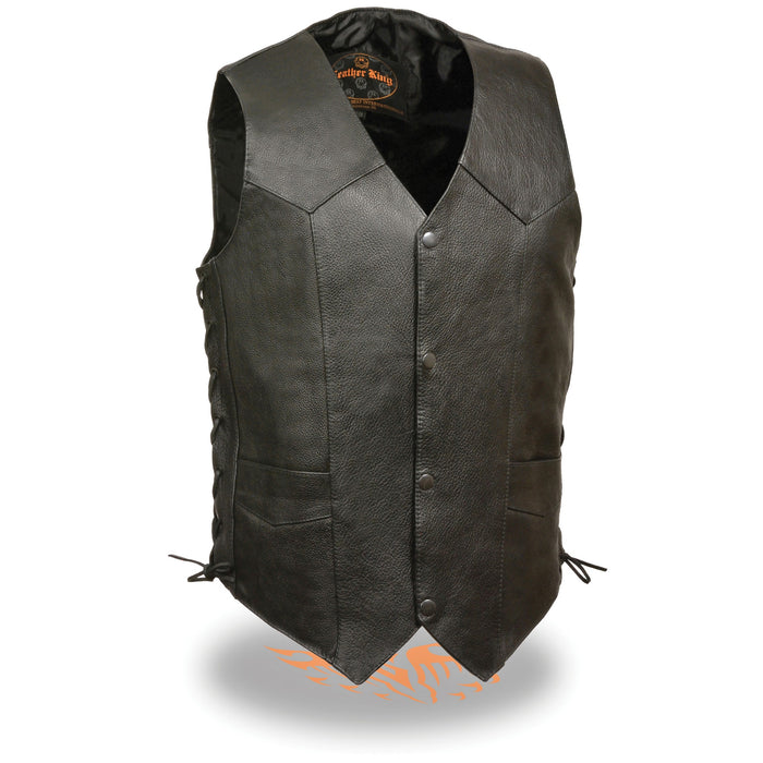 Men's Leather Vest W/Laces Blk: Features:

Men's side lace vest
Light weight leather
Side pockets