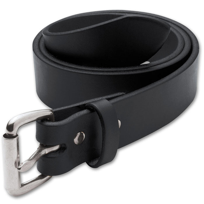 Men's Motorcycle Belt Black: Supple full-grain leather with antiqued silvertone hardware