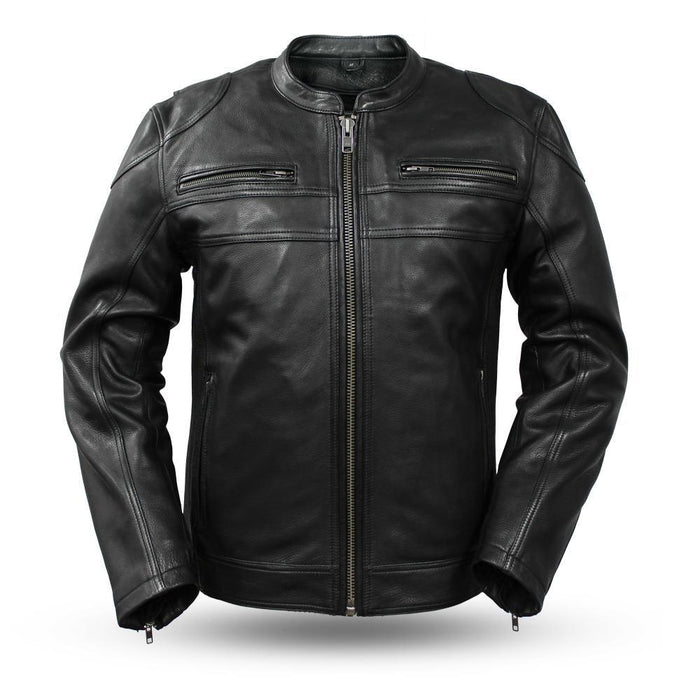 Men's Nemesis Leather Jacket: Features:

NEMESIS
Diamond cowhide
Scooter style with center zipper
Mandarin collar
Front zippe