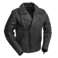 Eagle Leather Men's Night Rider jacket in 1.3-1.4 mm platinum cowhide with snap-down lapel and asymmetrical zipper
