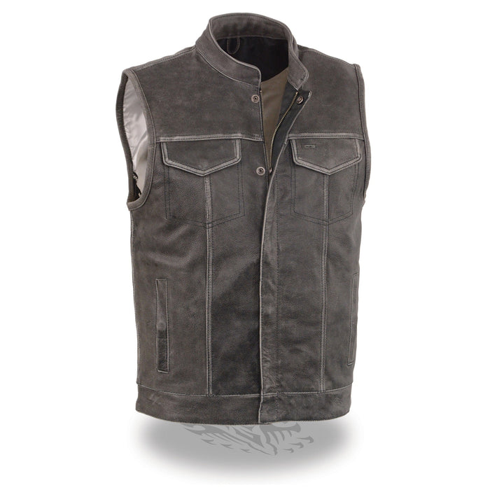 Men's Open Neck Club Style Vest: Features:

Men’s Distressed Grey Open Neck Snap/Zip Front Club Style Vest
Premium Milled Dis