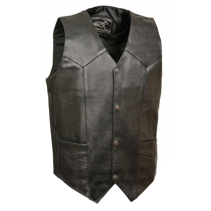 Men's Plain Leather Vest Black: Features:

Fully lined
4 Snaps Closure
2 Outside Pockets
2 Inside Zipper Pockets