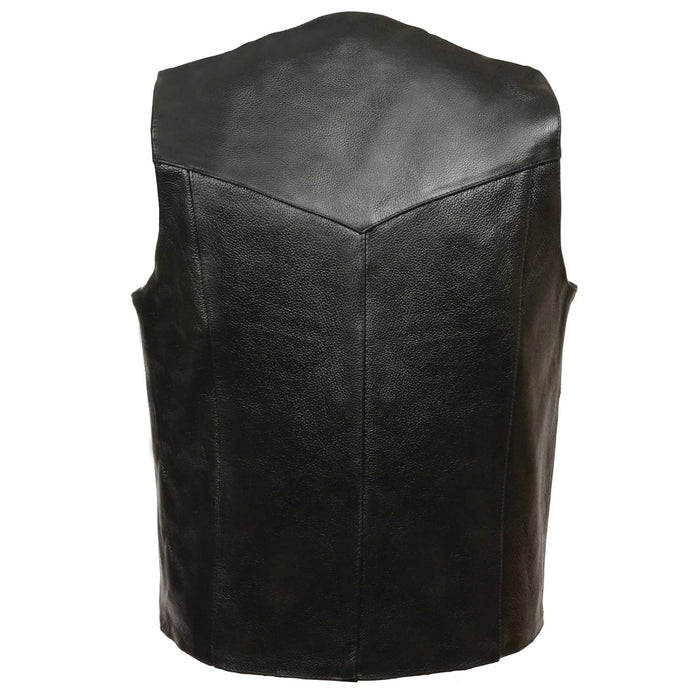Men's Plain Leather Vest Black: Features:

Fully lined
4 Snaps Closure
2 Outside Pockets
2 Inside Zipper Pockets