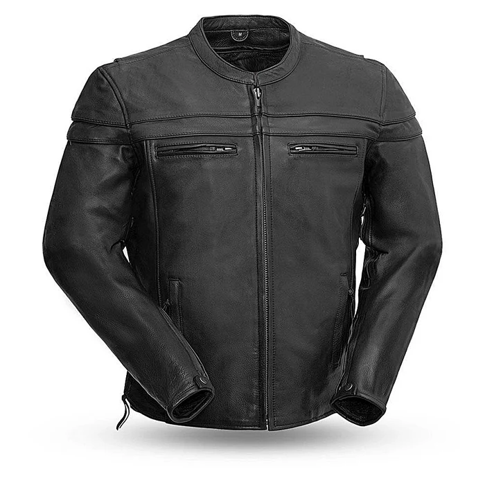 Eagle Leather Men's Premium Maverick jacket in 1.1-1.2 mm drum-dyed cowhide, scooter style with banded collar and center zipper