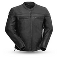 Eagle Leather Men's Premium Maverick jacket in 1.1-1.2 mm drum-dyed cowhide, scooter style with banded collar and center zipper