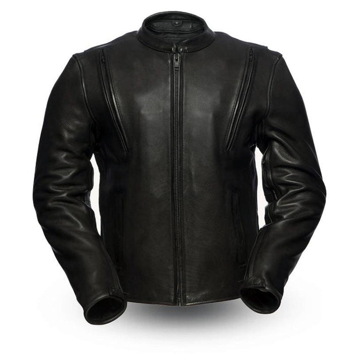 Eagle Leather Men's Revolt jacket in 1.4 mm platinum cowhide, center-zip scooter style with banded collar