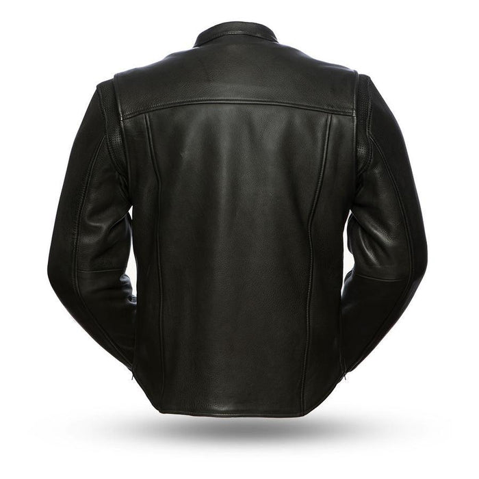 Additional view of the Eagle Leather Men's Revolt jacket showing blacked-out hardware and YKK zippers
