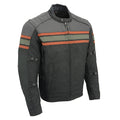 Men's Textile & Leather Jacket: Features:

Men's Combo Leather &amp; Textile Armored Racing Stripe Jacket
Premium Cowhide/Wat