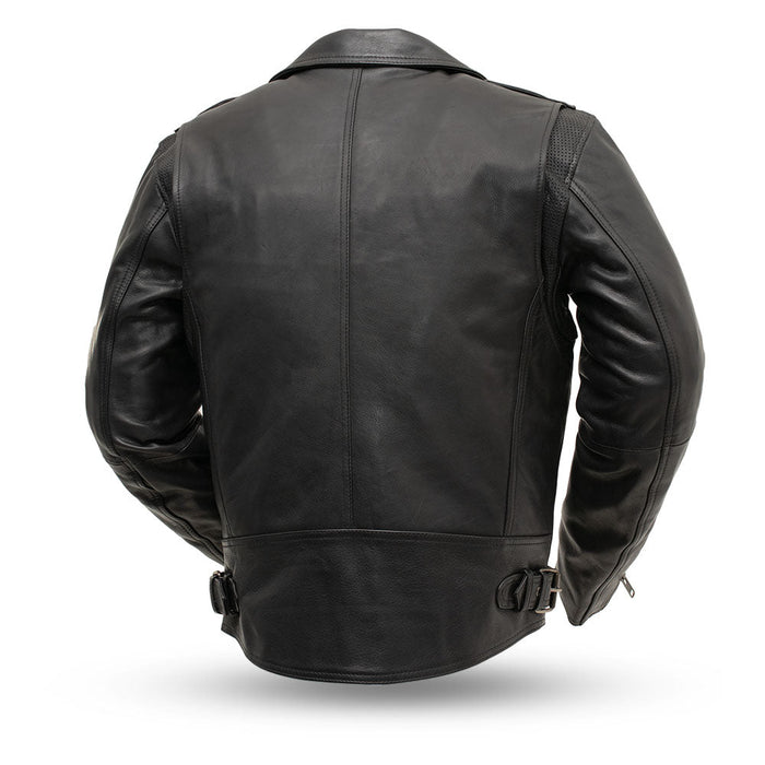 Additional view of the Eagle Leather Enforcer jacket showing zippered slash pockets and adjustable side belts