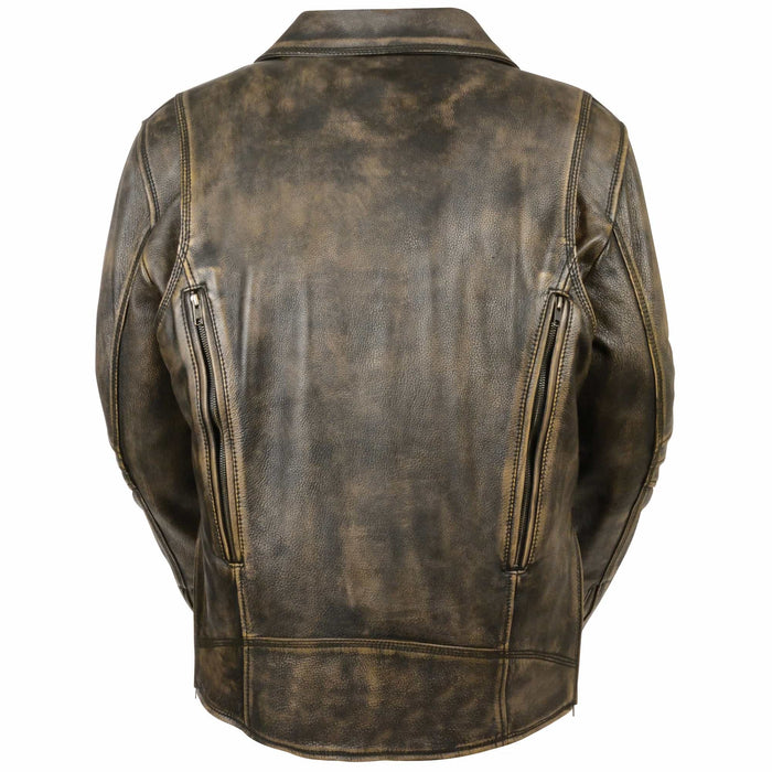 Men's Updated MC Jacket Distressed: Features:

Triple Stitch Distressed Brown Beltless Biker Jacket
1
