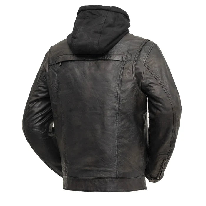 Additional view of the Eagle Leather Men's Vendetta hooded jacket showing chest vents and snap slash pockets
